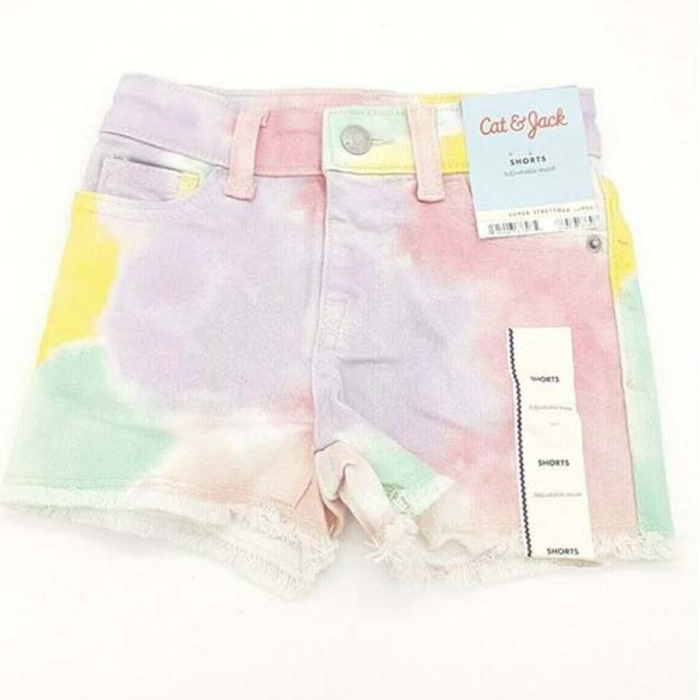Cat Jack Jean Shorts Girls 12M Pastel Tie Dye Adjustable Waist Stretch NWT Pink